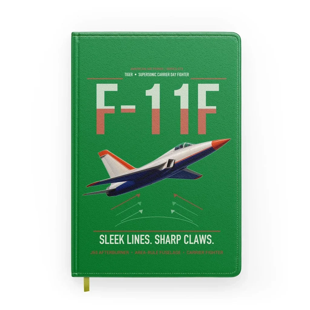 F-11F Tiger design on green notebook