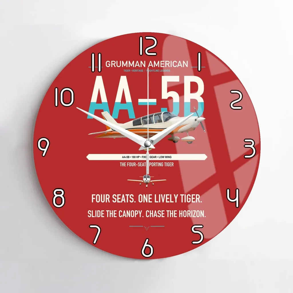 Grumman American AA-5B Tiger design on red no frame wall clock