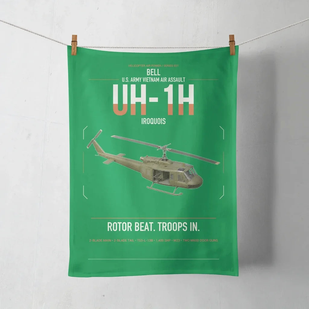 Bell UH-1H Iroquois design on green towel