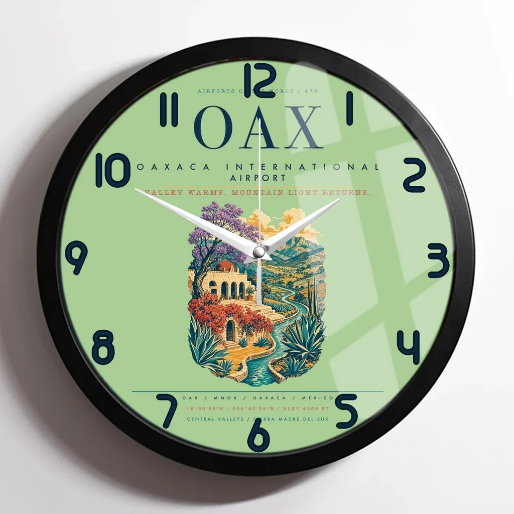 Oaxaca International Airport (OAX) design on light green framed wall clock