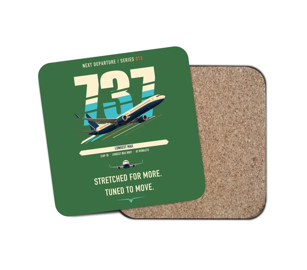 Boeing 737 MAX 10 design on green 1 piece coaster