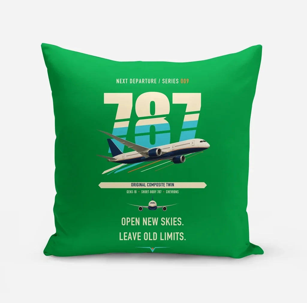 Boeing 787-8 Dreamliner design on green pillow