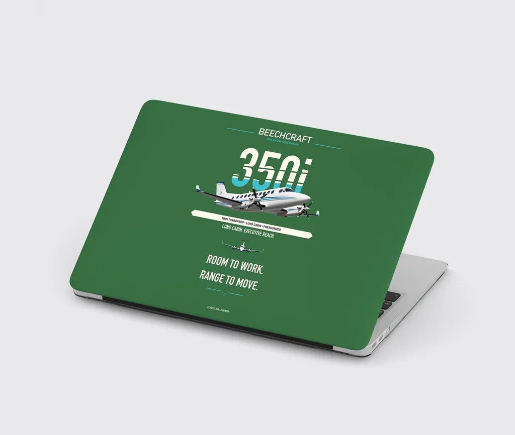 Beechcraft King Air 350i design on green MacBook case