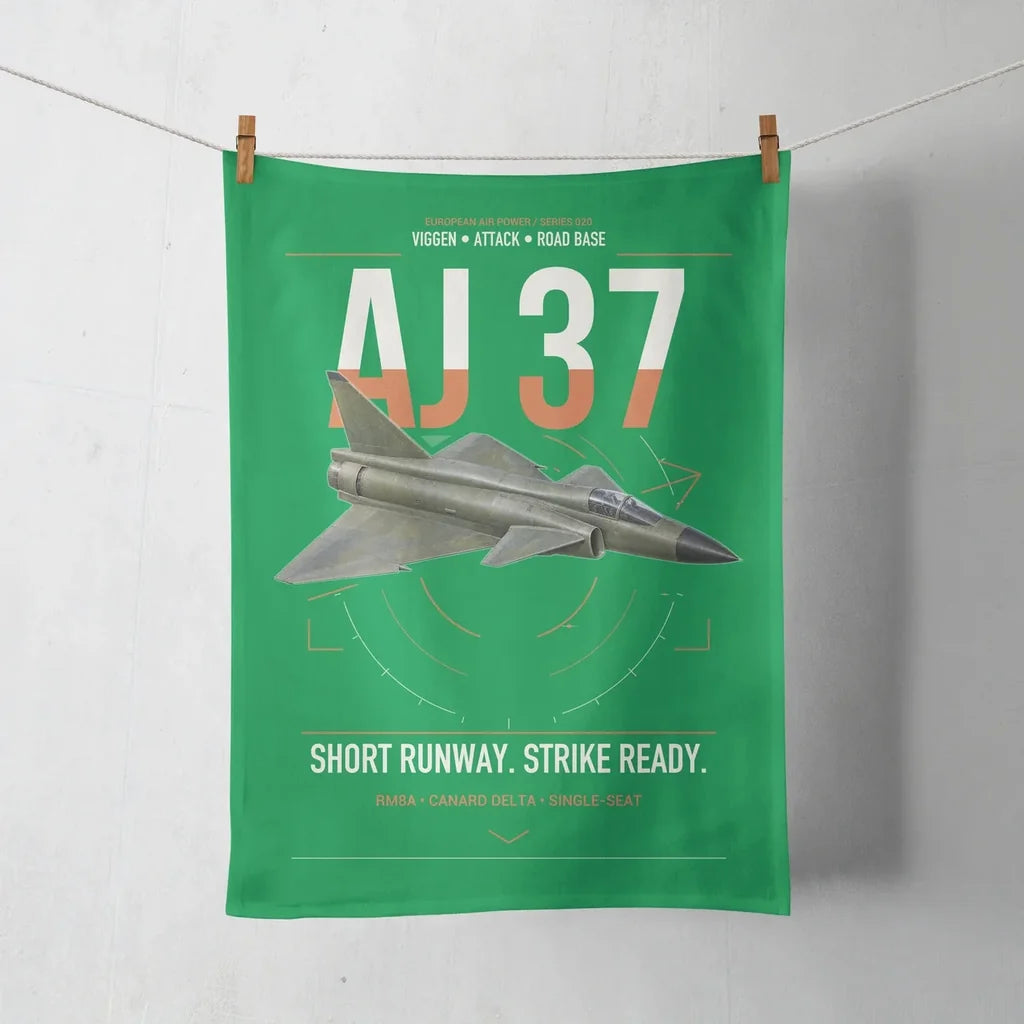 Saab AJ 37 Viggen design on green towel