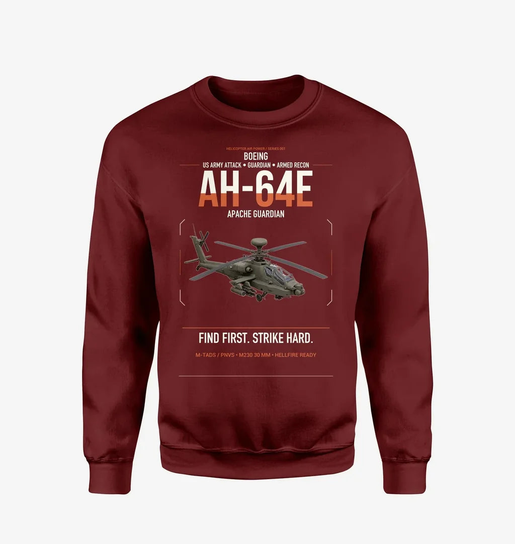 Boeing AH-64E Apache Guardian design on wine red sweatshirt