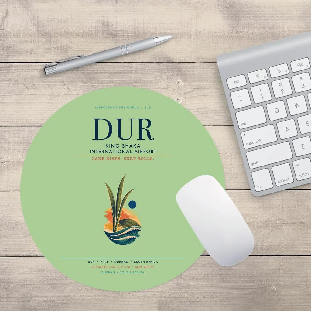 King Shaka International Airport (DUR) design on light green round mouse pad