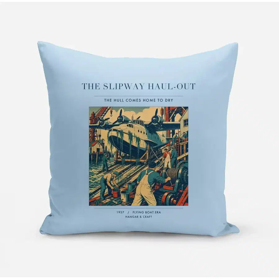 VINTAGE G4440 - The Slipway Haul-Out - Designed Pillows design on lightblue