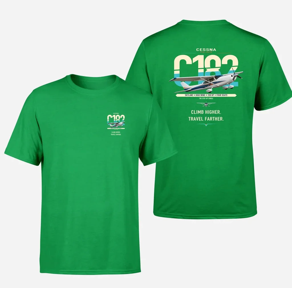 Cessna 182 Skylane design on green t-shirt, double-side print