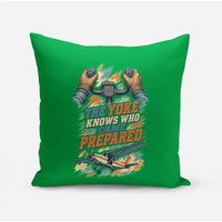 Thumbnail for The Yoke Knows Who Came Prepared design on green pillow