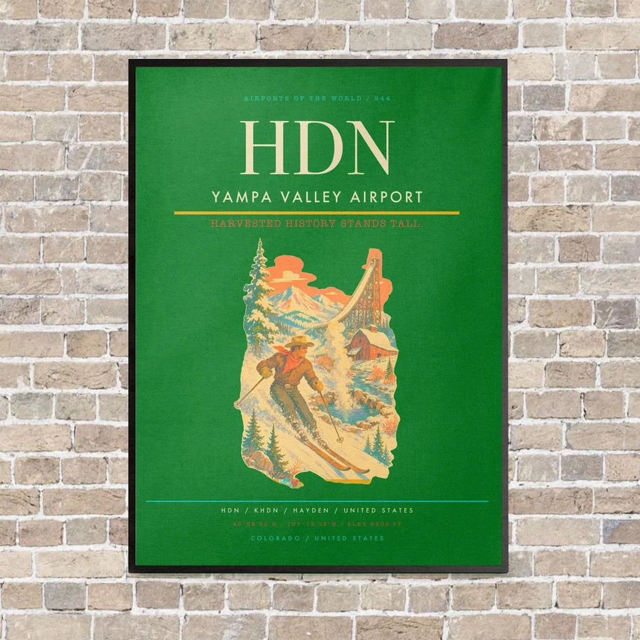 Yampa Valley Airport HDN vertical canvas print - framed - green background