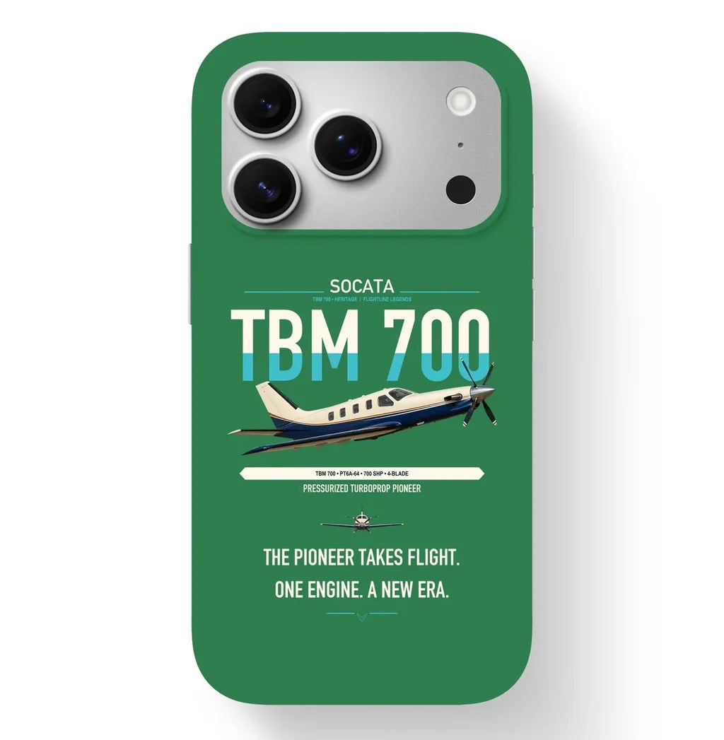 Socata TBM 700 design on green magsafe iphone case, for iPhone 17 Pro