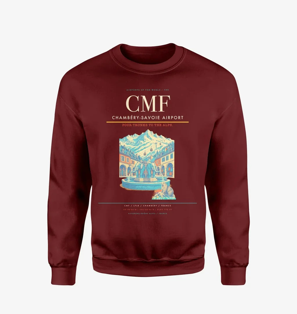 Chambéry-Savoie Airport (CMF) design on wine red sweatshirt