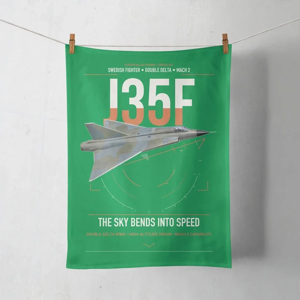 Saab J 35F Draken design on green towel
