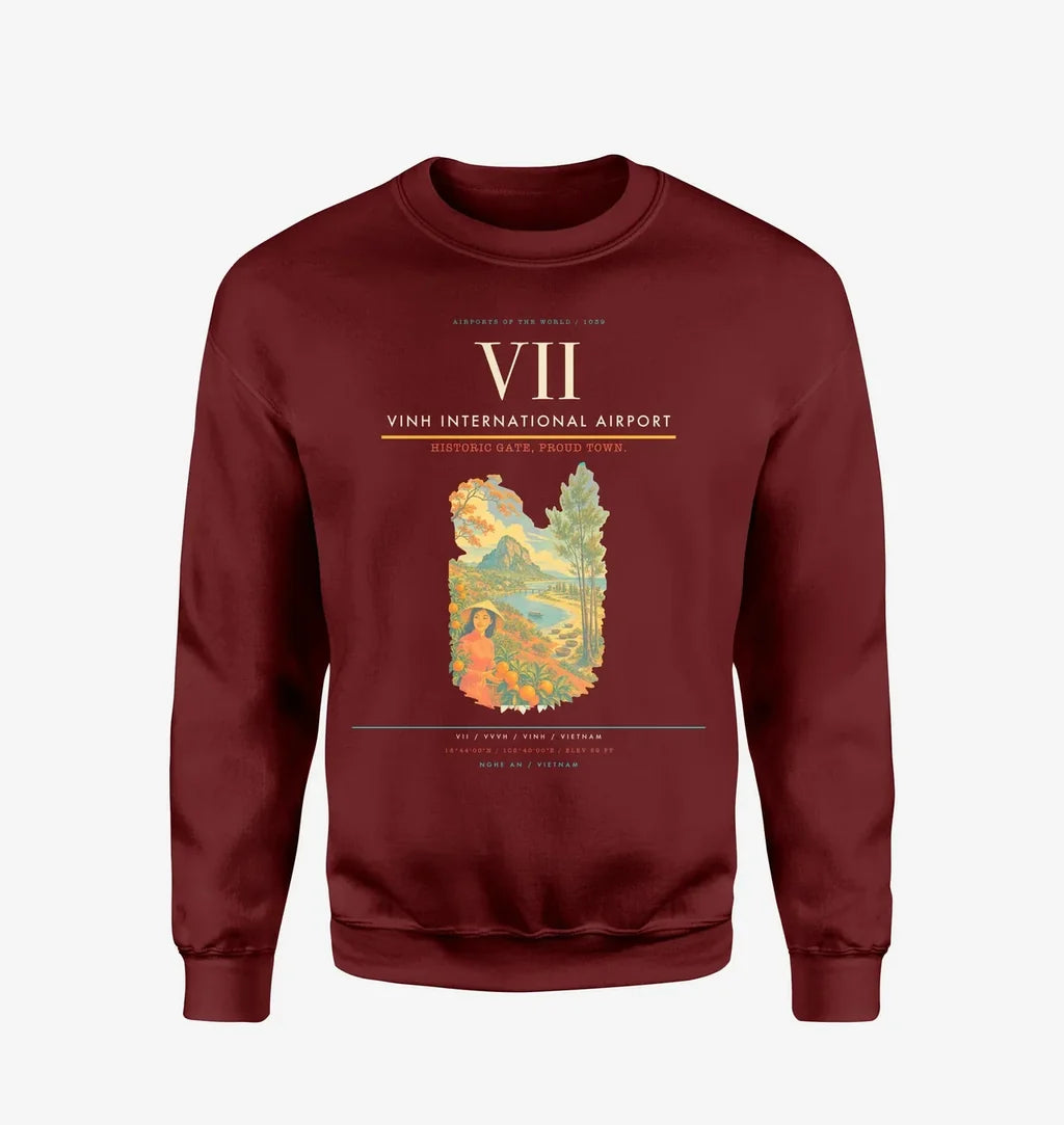 Vinh International Airport (VII) design on wine red sweatshirt