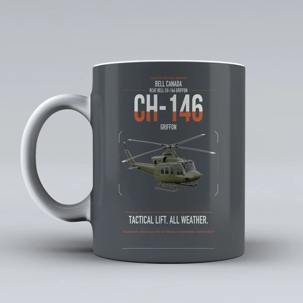 Bell Canada CH-146 Griffon design on gray ceramic mug, double-side print