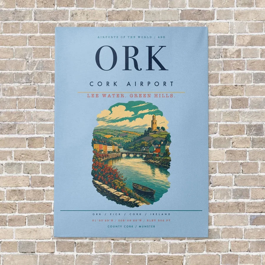 Cork Airport ORK vertical canvas print - no frame - light blue background