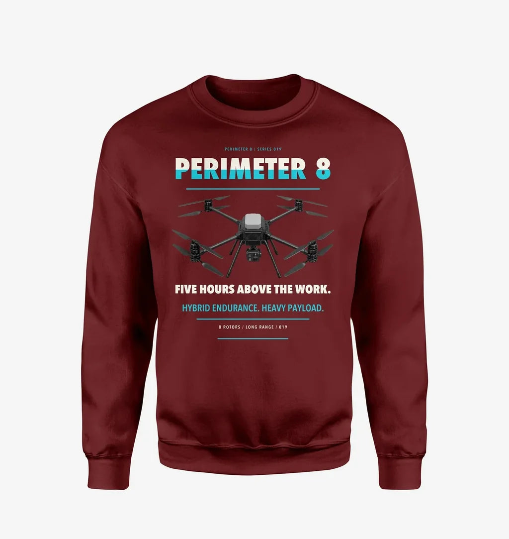 Skyfront Perimeter 8 design on wine red sweatshirt