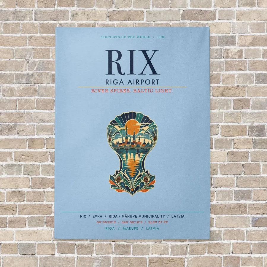 Riga Airport RIX vertical canvas print - no frame - light blue background