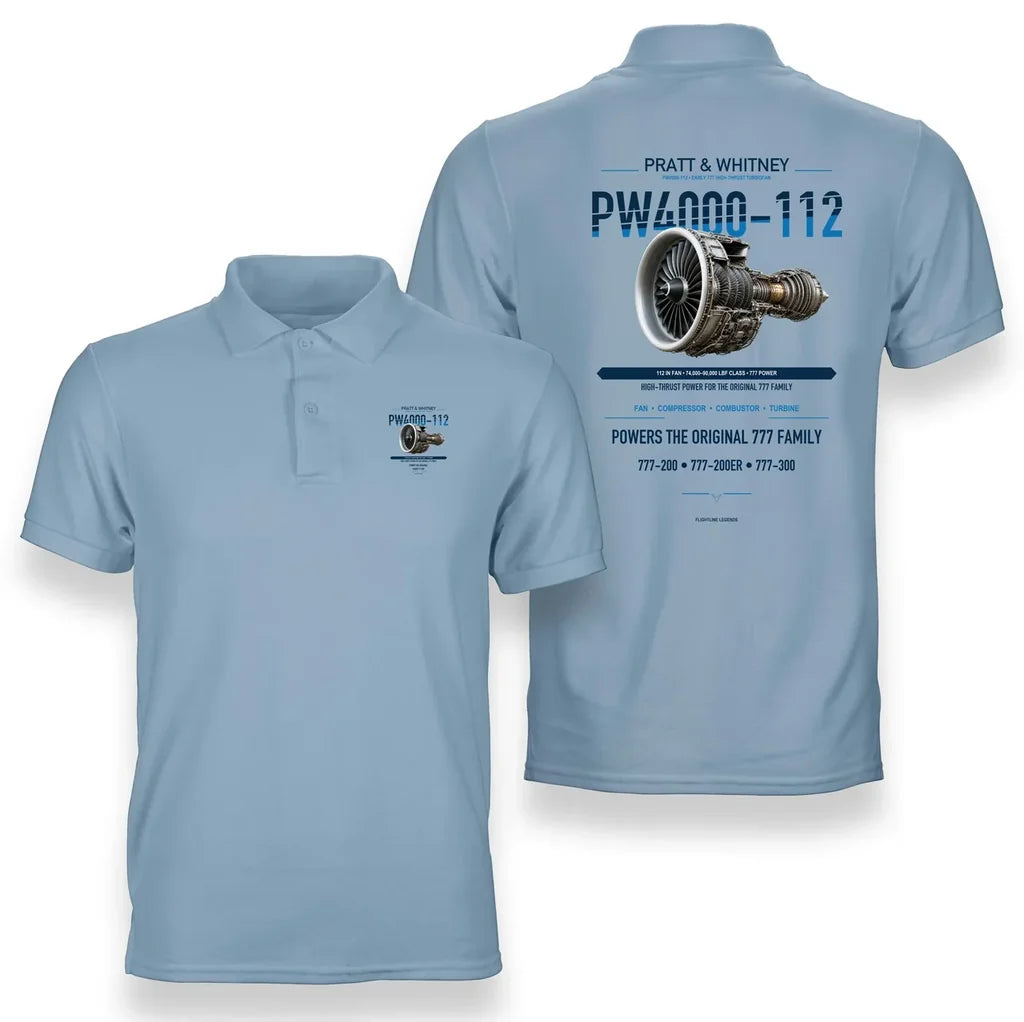 PW4000-112 design on light blue polo