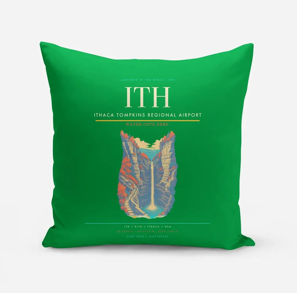 Ithaca Tompkins Regional Airport (ITH) design on green pillow