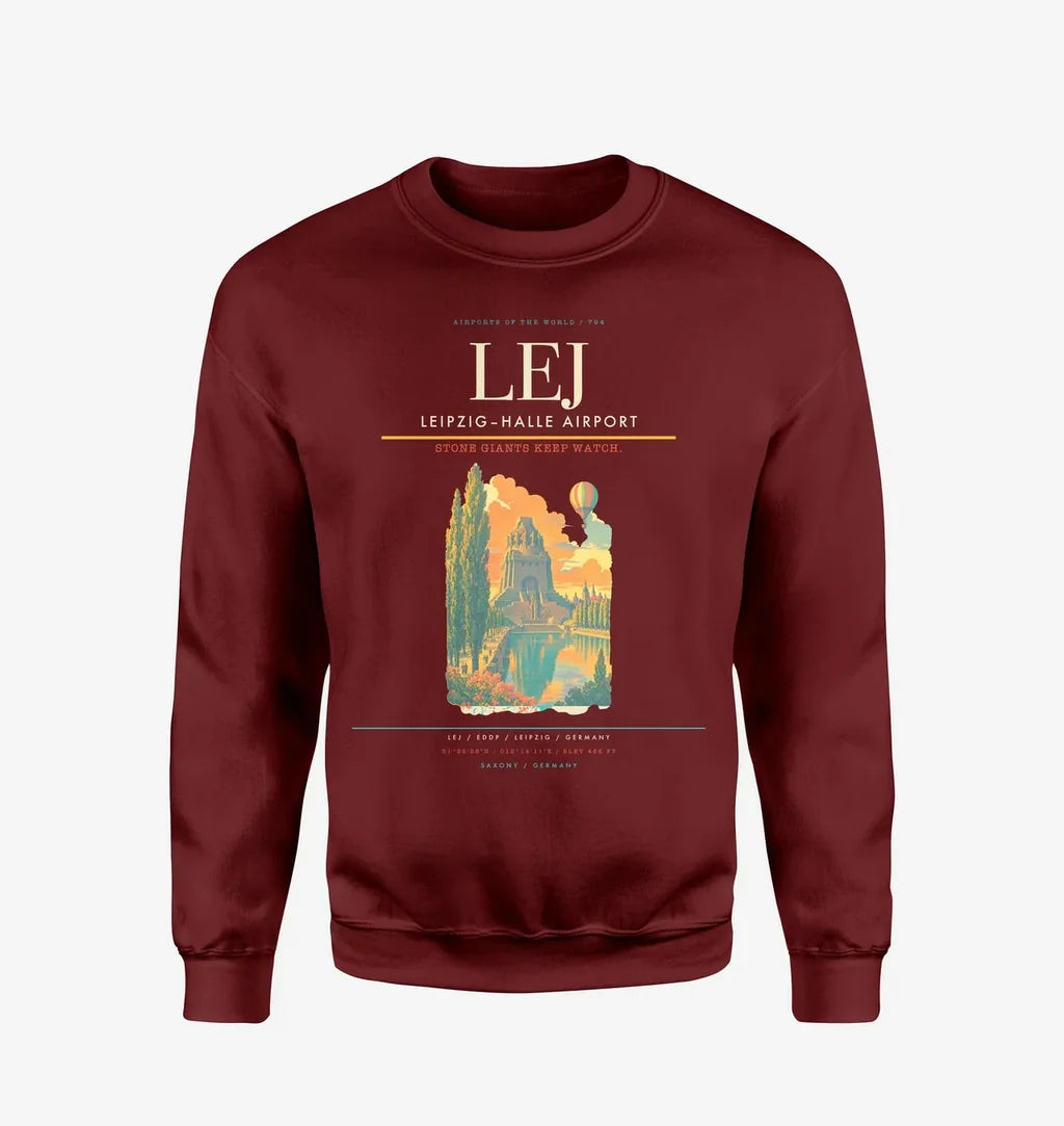 Leipzig–Halle Airport (LEJ) design on wine red sweatshirt