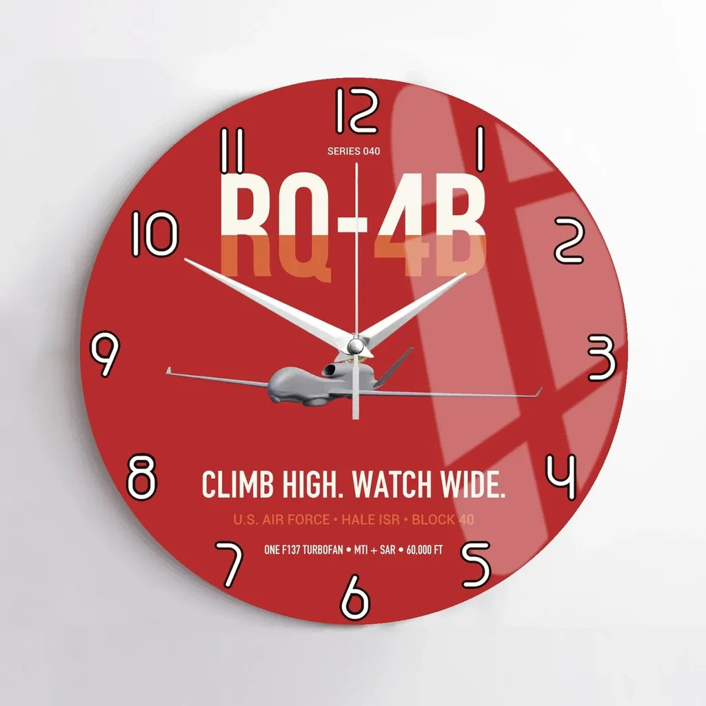 RQ-4B Global Hawk design on red no frame wall clock