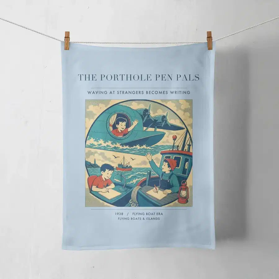 VINTAGE G4439 - The Porthole Pen Pals - Designed Towels design on lightblue
