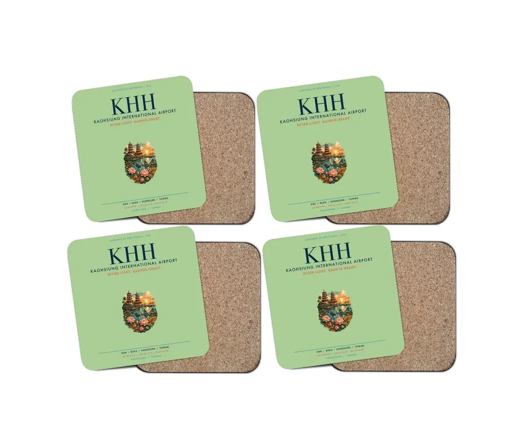 Kaohsiung International Airport (KHH) design on light green 4 pieces set coaster