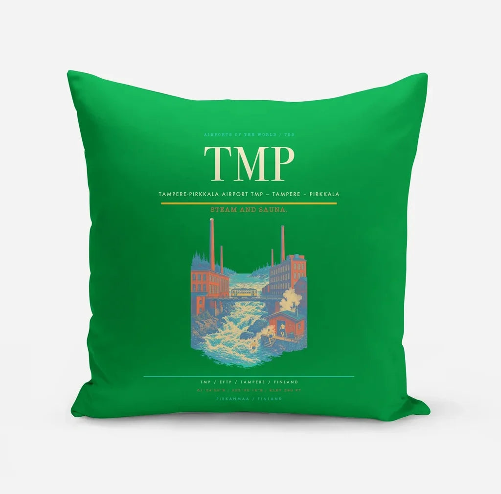 Tampere-Pirkkala Airport (TMP) design on green pillow