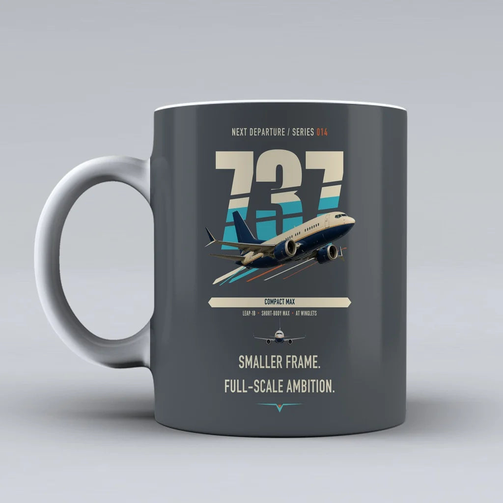 Boeing 737 MAX 7 double-side print on gray ceramic mug