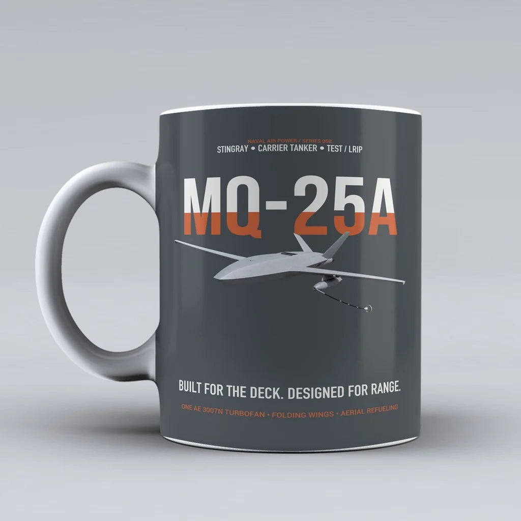 MQ-25A STINGRAY design on gray ceramic mug, double-side print