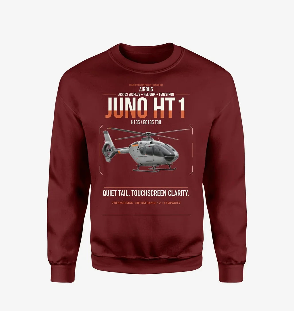 Airbus H135 Juno HT1 design on wine red sweatshirt