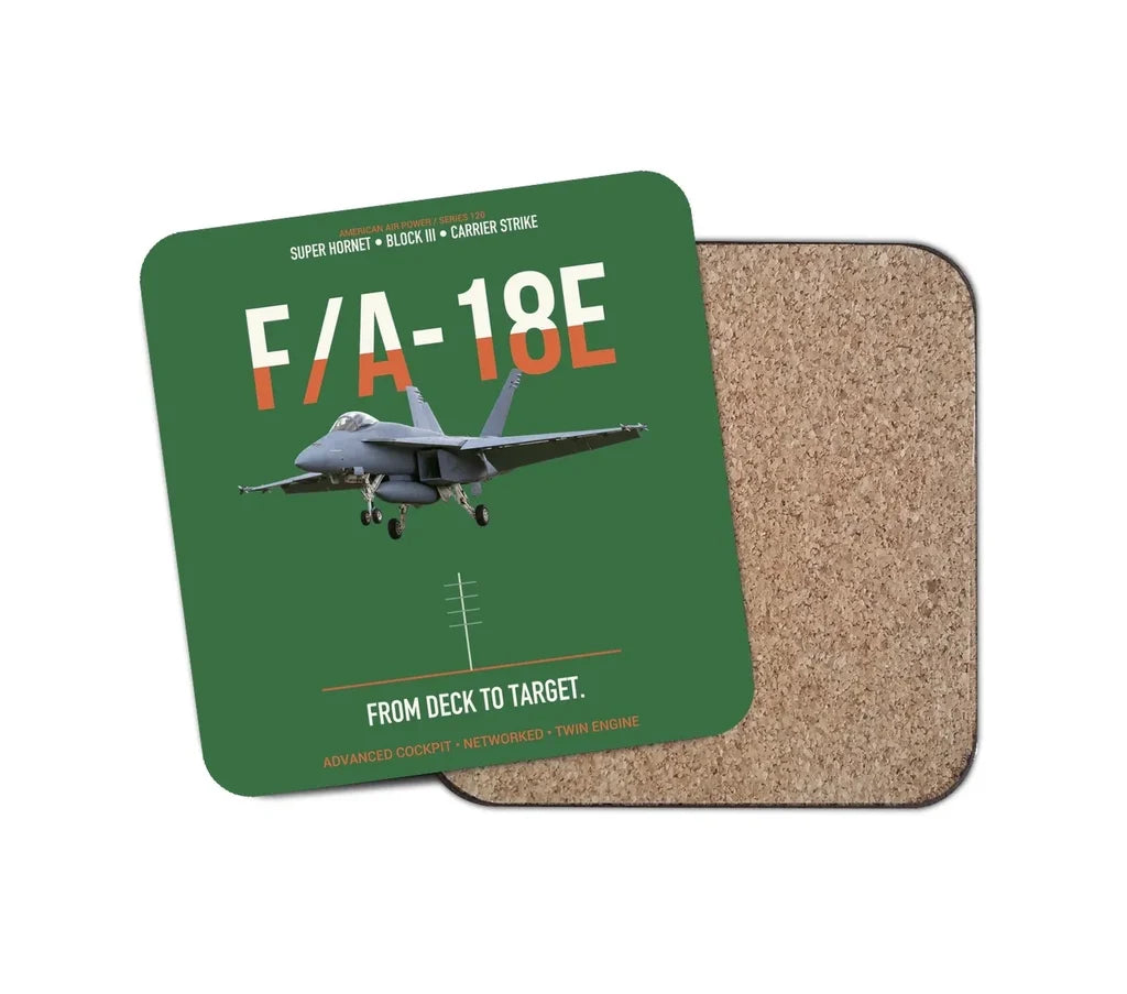 F-A-18E Super Hornet Block III From Deck To Target design on green 1 piece coaster
