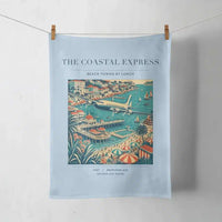 Thumbnail for VINTAGE G4096 - The Coastal Express - Designed Towels design on lightblue