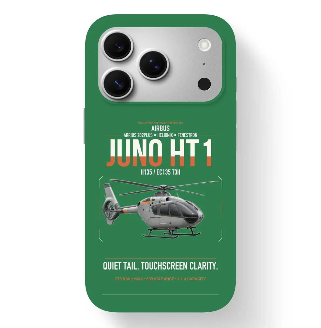 Airbus H135 Juno HT1 design on green magsafe iphone case, for iPhone 17 Pro