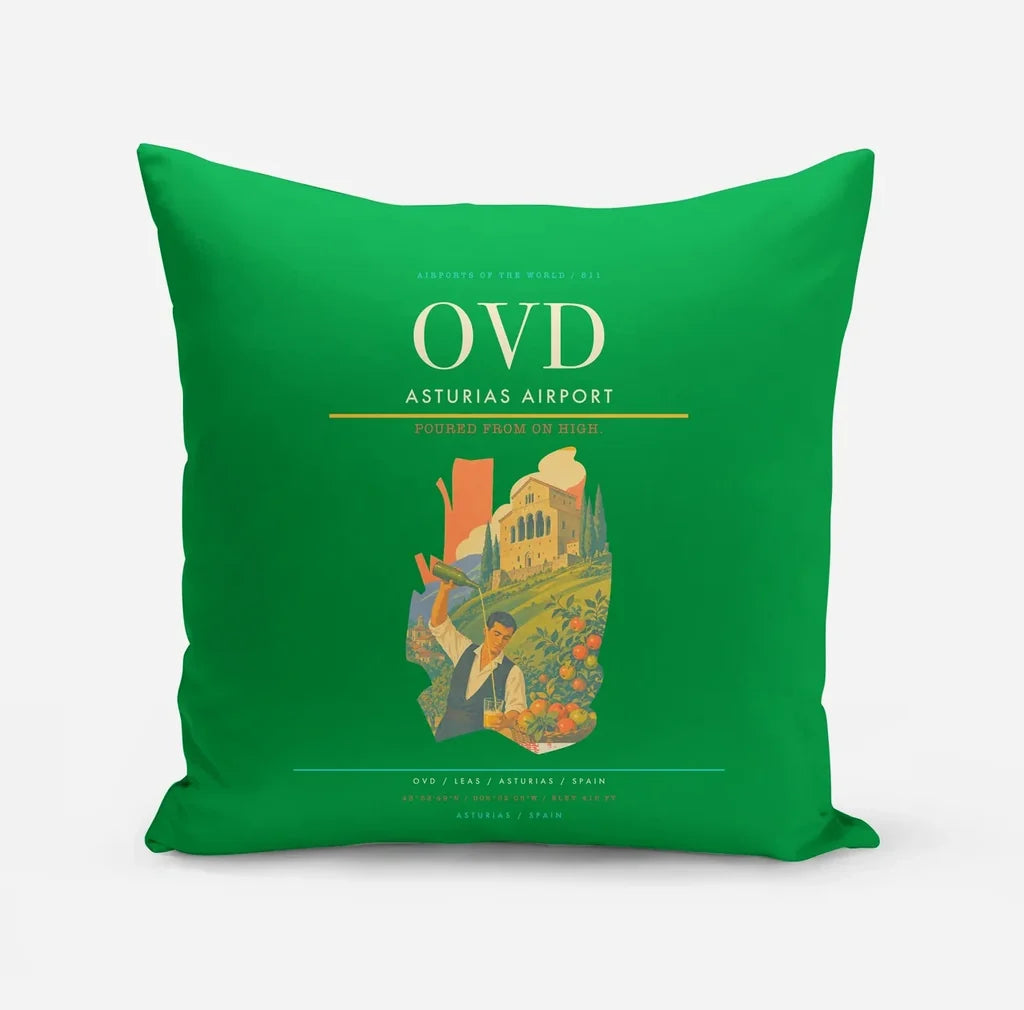 Asturias Airport (OVD) design on green pillow