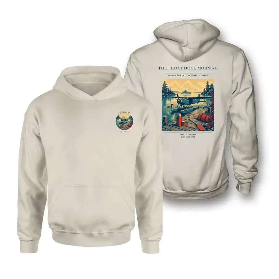 VINTAGE G4195 - The Float Dock Morning - Double-Side Hoodie design on khaki double side