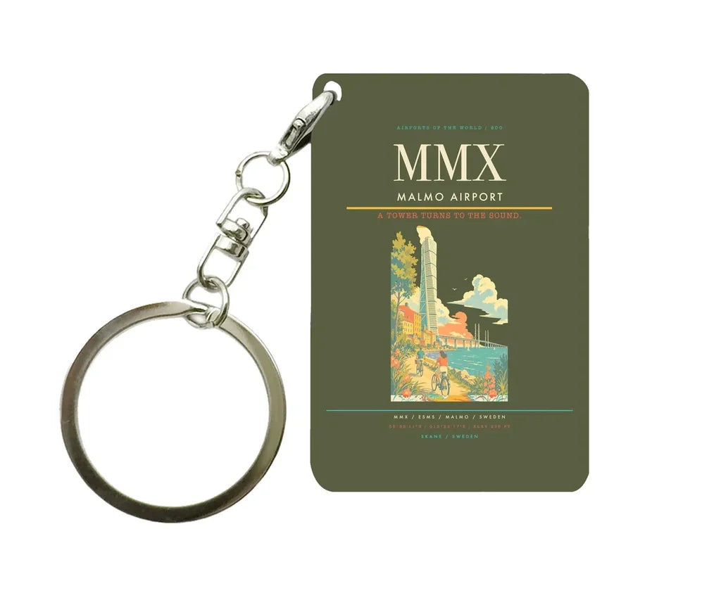 Malmo Airport (MMX) design on green army key chain