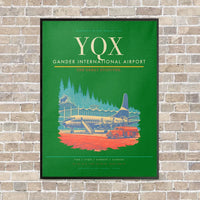 Thumbnail for Gander International Airport YQX vertical canvas print - framed - green background