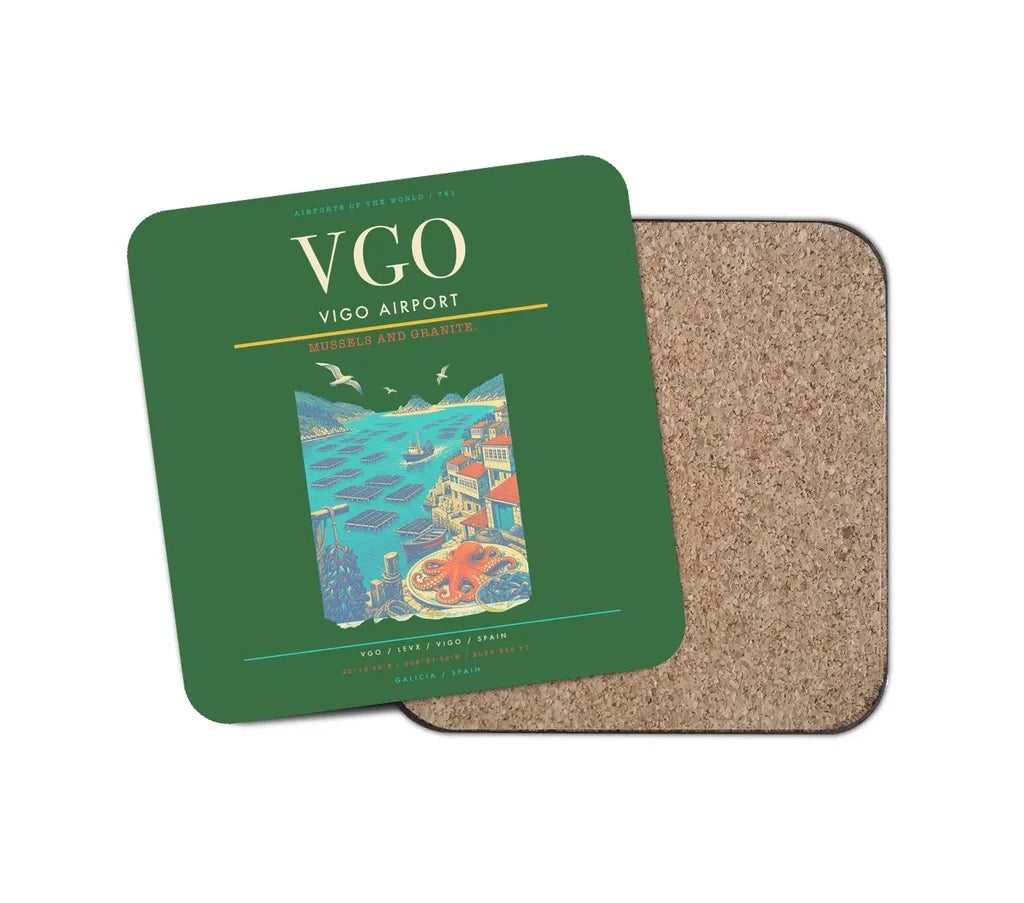 Vigo Airport (VGO) design on green 1 piece coaster