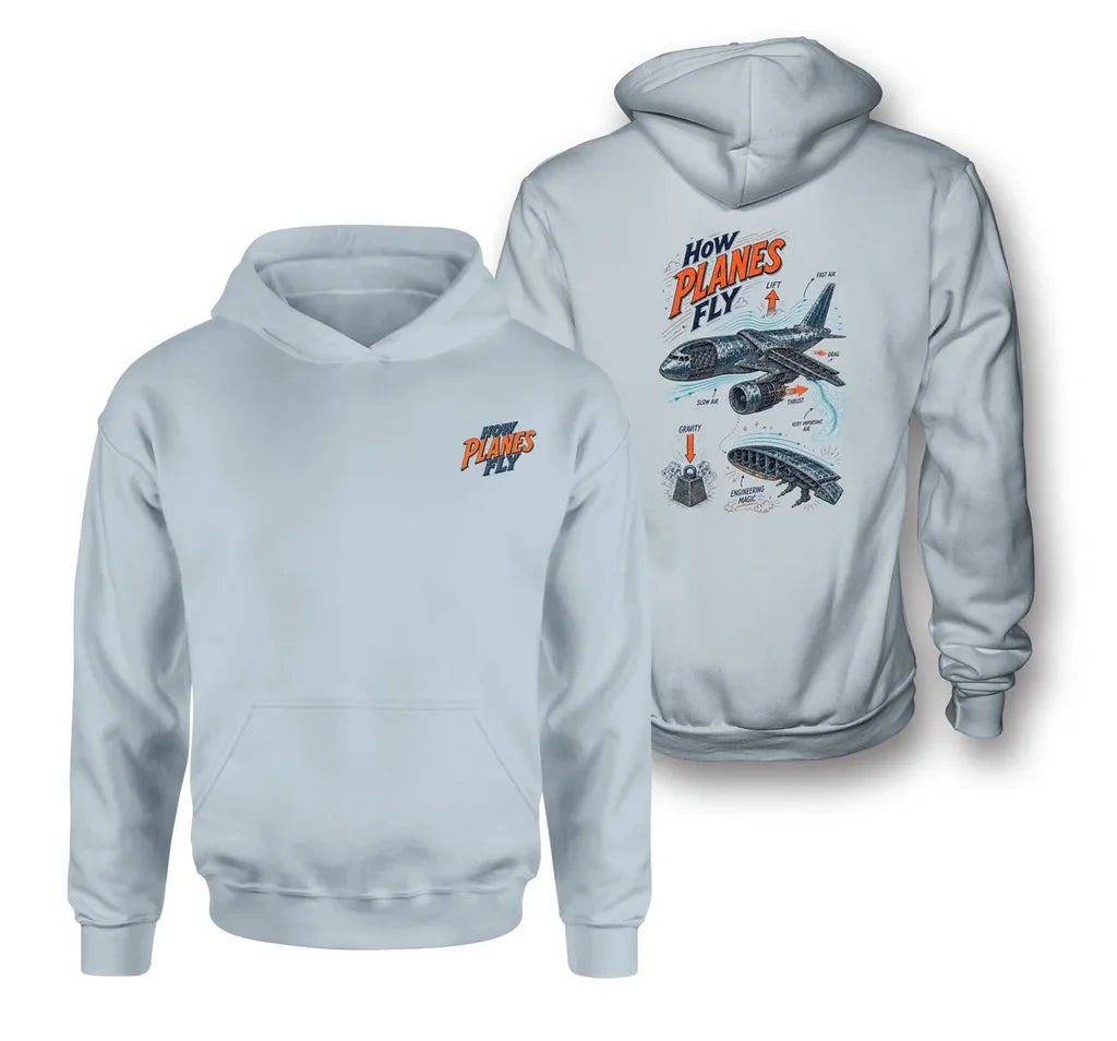 SIGNAL 616 - How Planes Fly V2 - Double-Side Hoodie design on light blue double side hoodie