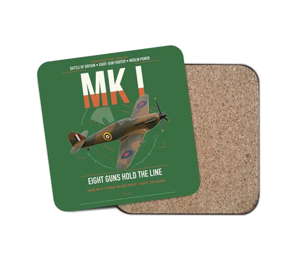 Hawker Hurricane Mk I design on green 1 piece coaster