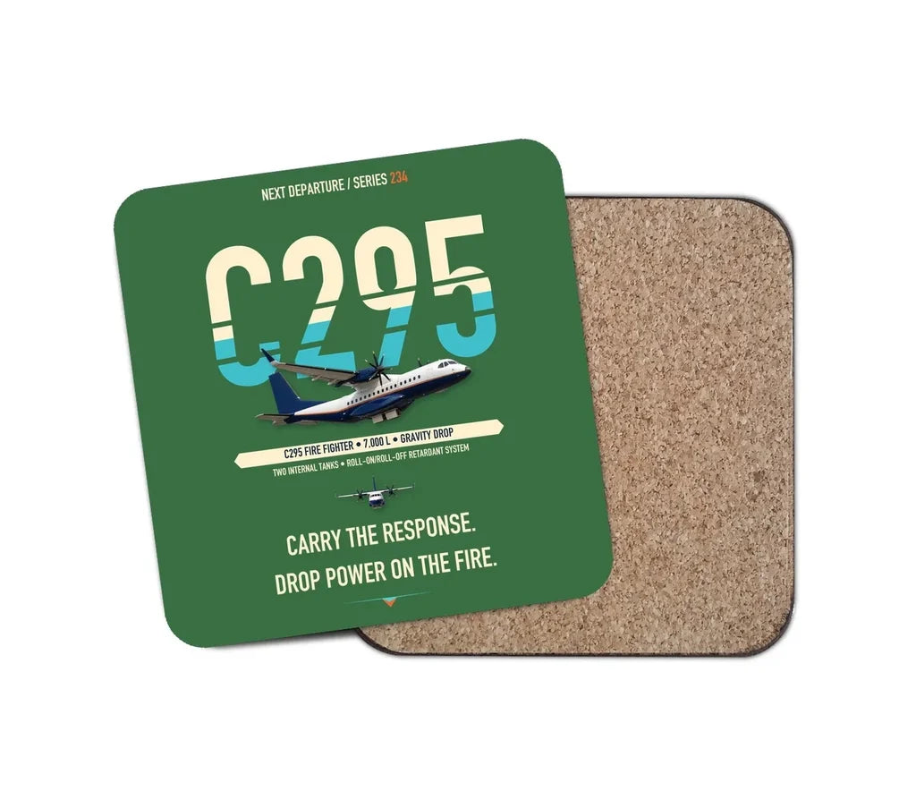 Airbus C295 Firefighter design on green 1 piece coaster