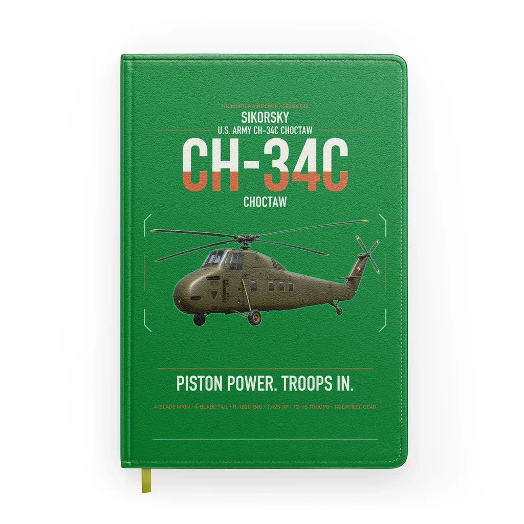 Sikorsky CH-34C Choctaw design on green notebook