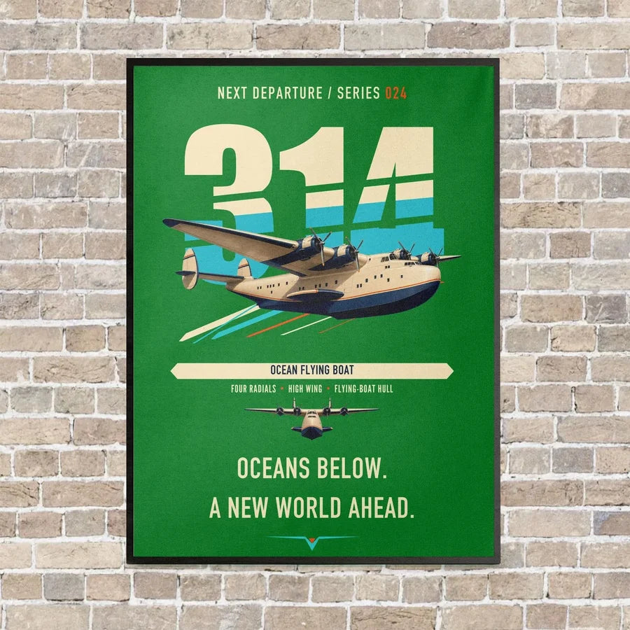 Boeing 314 Clipper vertical canvas print - framed - green background