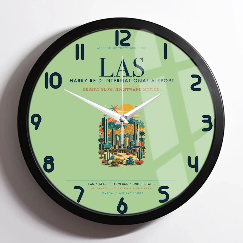 Las Vegas Harry Reid International Airport (LAS) design on light green framed wall clock