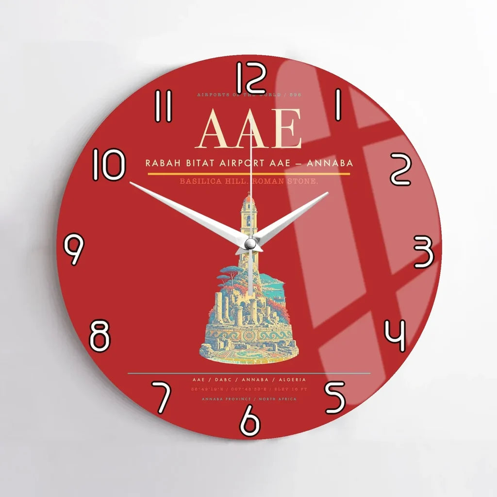 Rabah Bitat Airport (AAE) design on red no frame wall clock