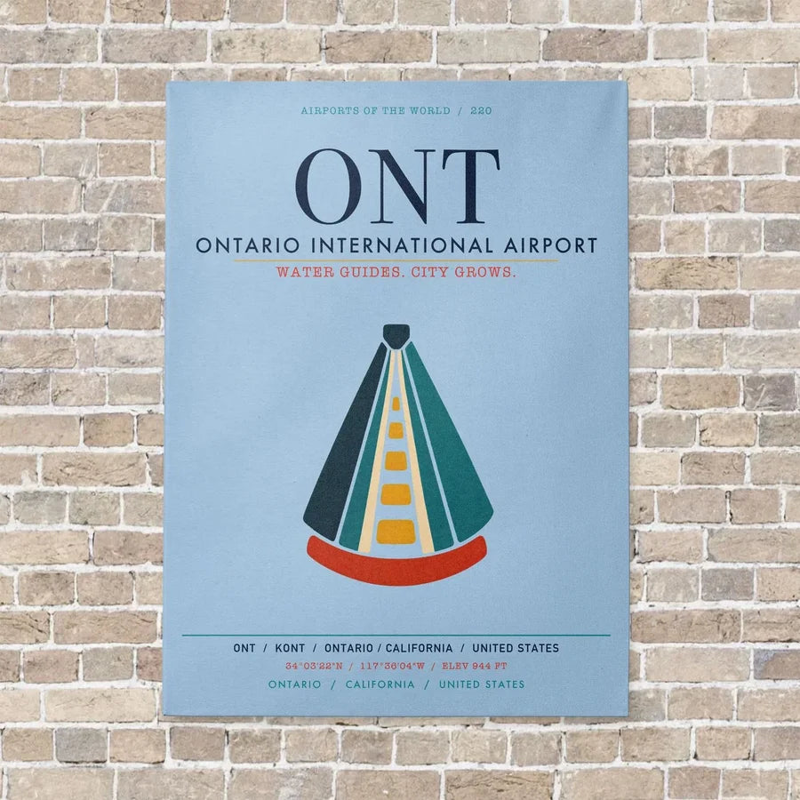 Ontario International Airport ONT vertical canvas print - no frame - light blue background