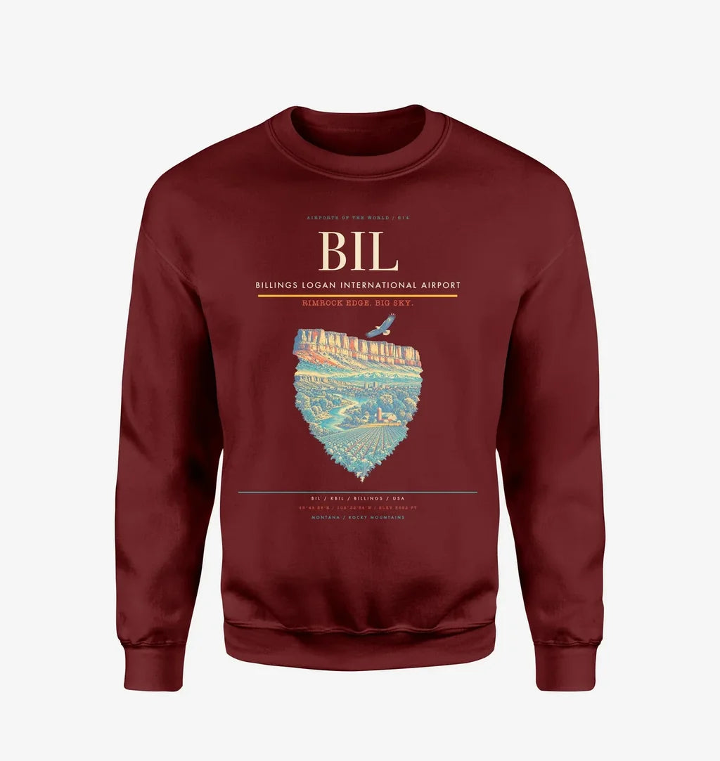 Billings Logan International Airport BIL Sweatshirt - Wine Red