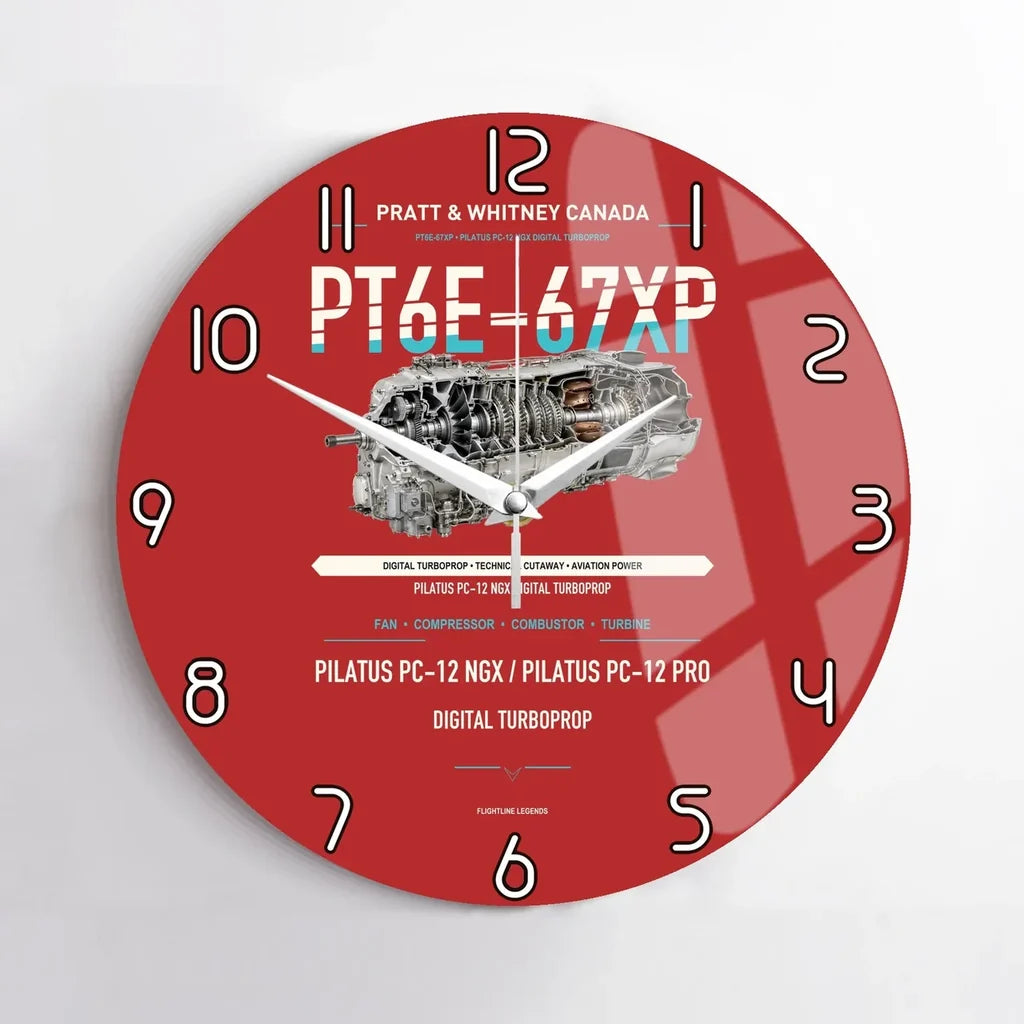 PT6E-67XP design on red no frame wall clock